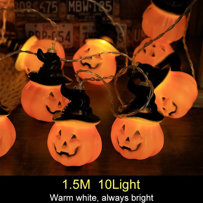 1.5m 10Led Halloween Pumpkin Ghost Skeletons Bat Spider Led Light String Festival Home Bar Party Decor Halloween Ornament eprolo