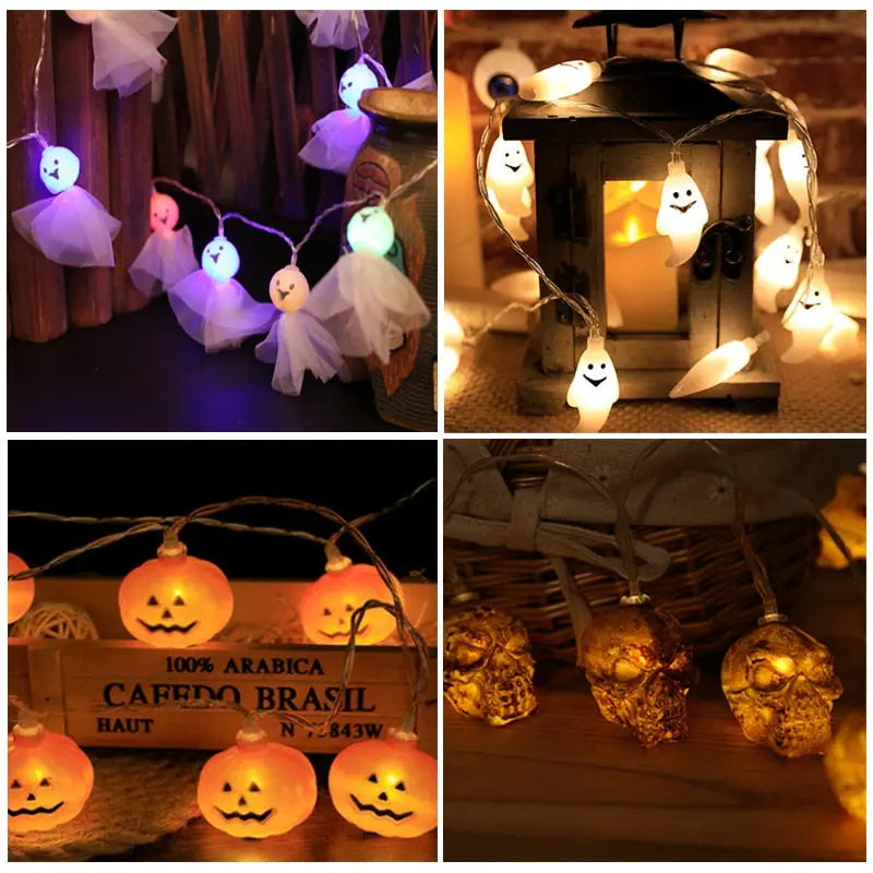 1.5m 10Led Halloween Pumpkin Ghost Skeletons Bat Spider Led Light String Festival Home Bar Party Decor Halloween Ornament eprolo