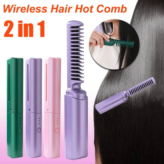 Professional Wireless Hair Straightener & Curler Comb - Fast Heating Negative Ion Brush for Hair Styling Kreative