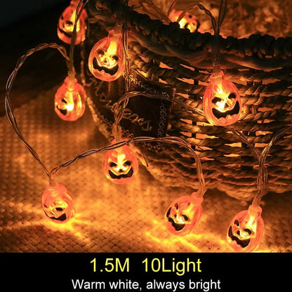 1.5m 10Led Halloween Pumpkin Ghost Skeletons Bat Spider Led Light String Festival Home Bar Party Decor Halloween Ornament eprolo